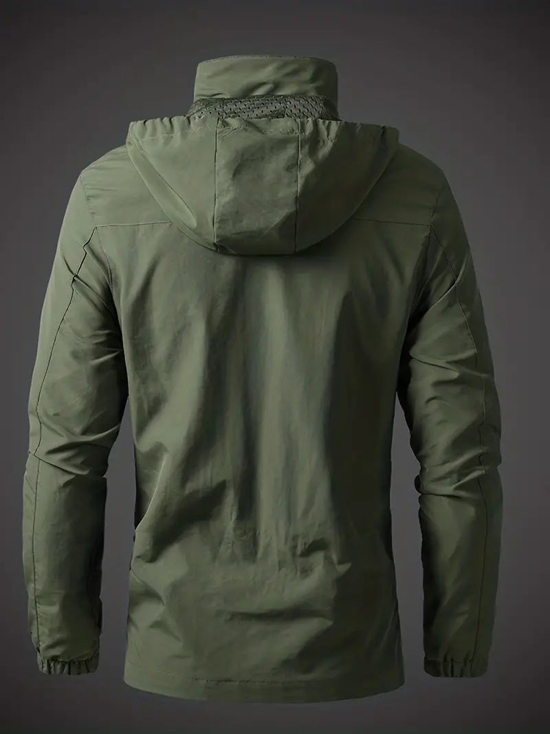 Herroutdoorjacka – Polyester – Huva – Dragkedjefickor