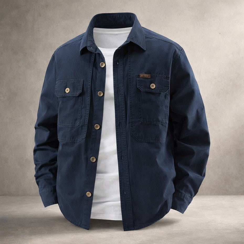 Herr Overshirt – Ledig Passform – Dubbla Bröstfickor – Knappstängning