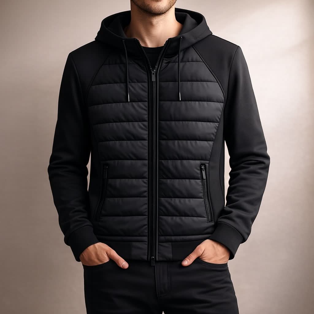 Herr Hoodie med Dragkedja – Quiltad Front – Dragkedjefickor – bild 4