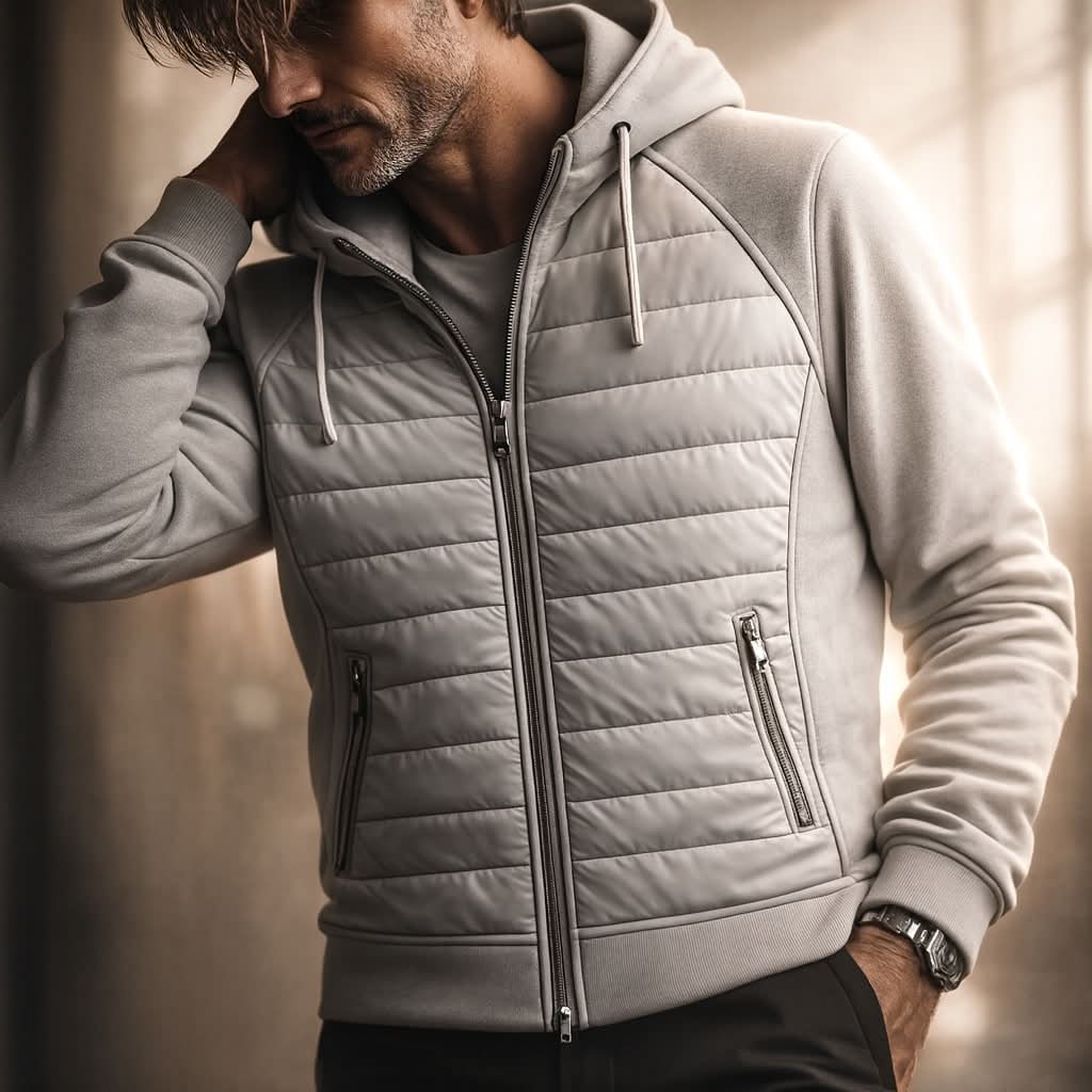 Herr Hoodie med Dragkedja – Quiltad Front – Dragkedjefickor – bild 5