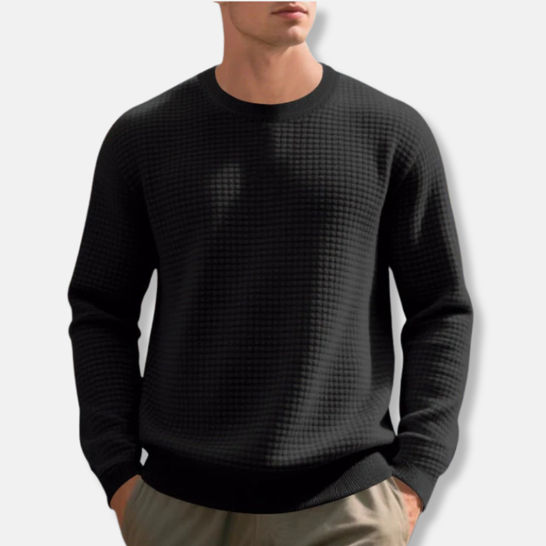 Herrtröja – Stickad bomull – Regular fit – Rund hals