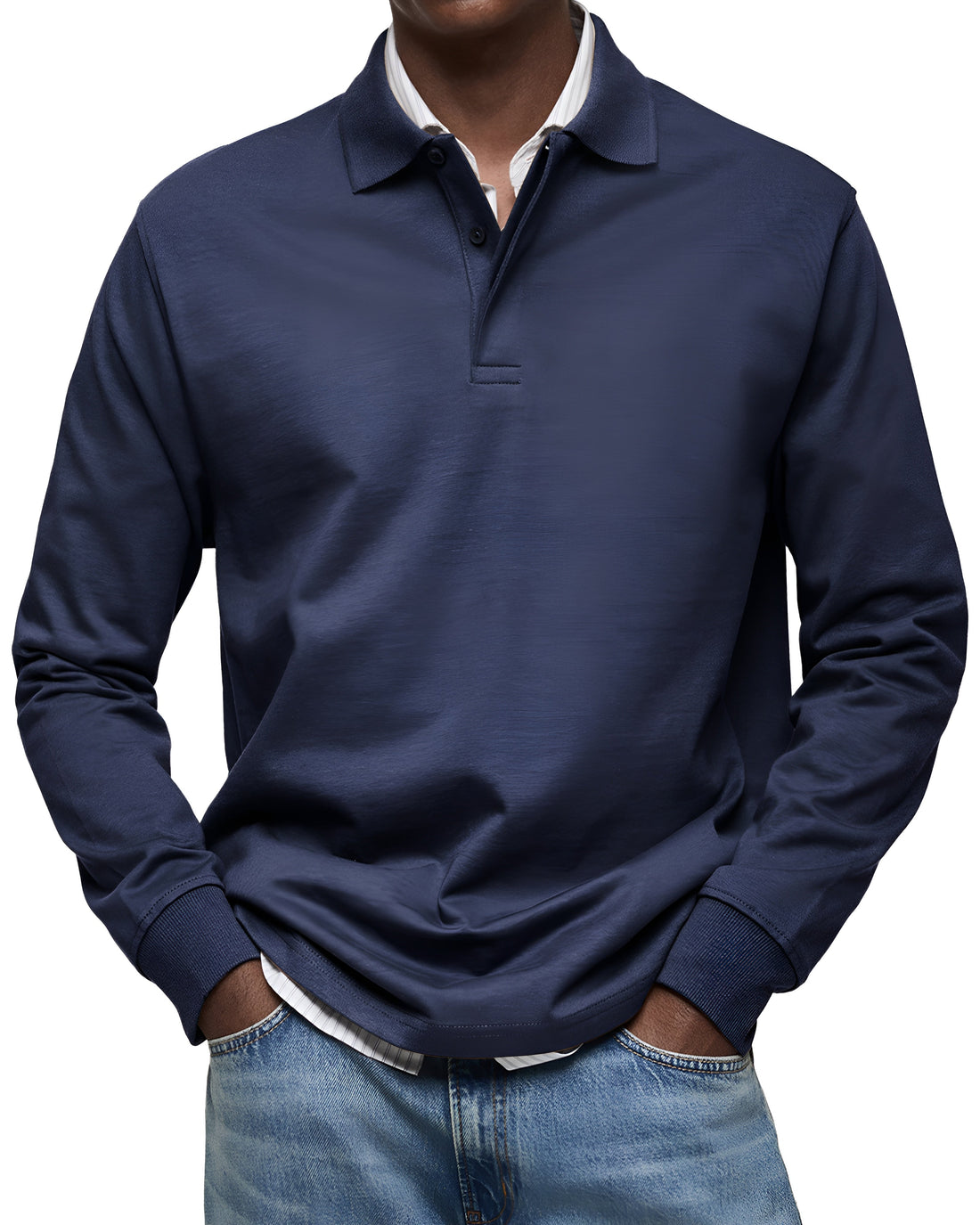 Herr pikétröja – Långärmad – Bomull – Regular fit