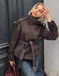 Dam Kort Trenchcoat – Knytbälte – Hög Krage – Knappstängning – bild 1