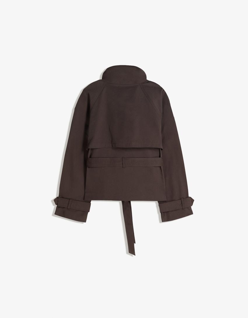 Dam Kort Trenchcoat – Knytbälte – Hög Krage – Knappstängning – bild 7