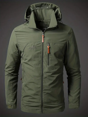 Herroutdoorjacka – Polyester – Huva – Dragkedjefickor