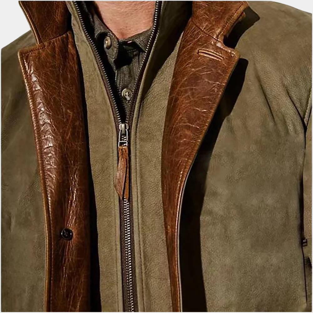 Herrblazer – Mocka med läderdetaljer – Regular fit – Klassisk stil