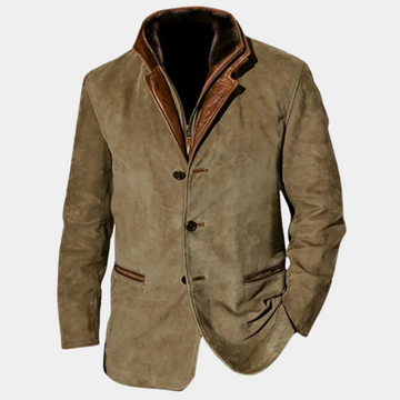 Herrblazer – Mocka med läderdetaljer – Regular fit – Klassisk stil