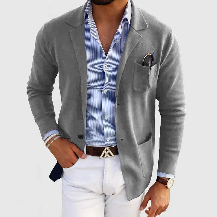 Herrblazercardigan – Stickad cardigan för herr – Knappstängning – Smart casual