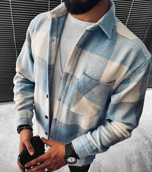 Herr skjortjacka – Rutigt mönster – Knappstängning – Casual stil