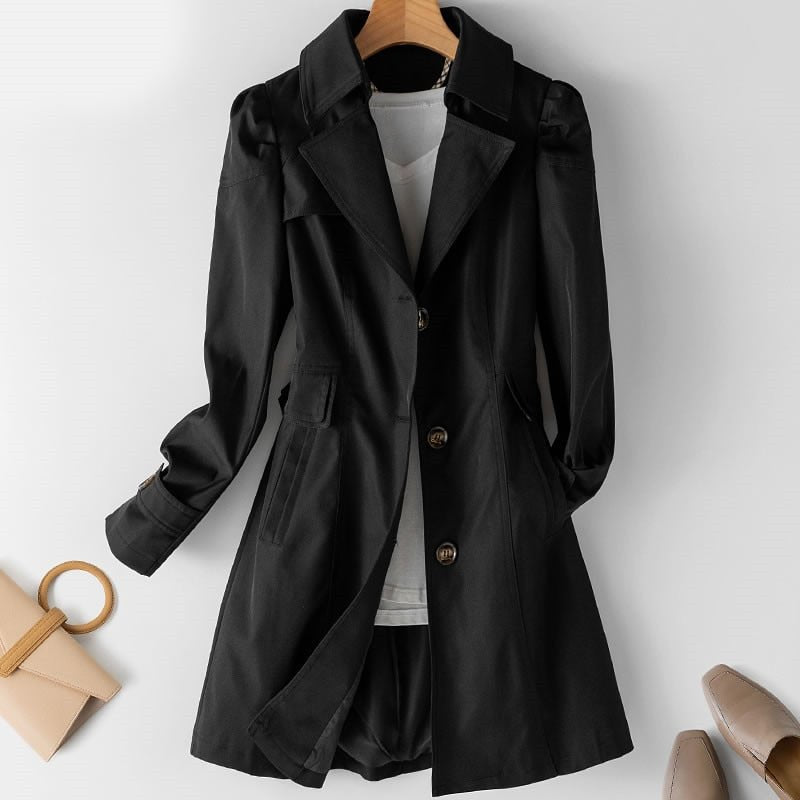 Dam trenchcoat – Lång lättviktskappa – Klassisk design – Vår och höst
