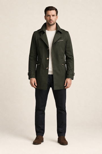 Herr trenchcoat – Lätt bomullstwill – Justerbar passform – Klassisk stil