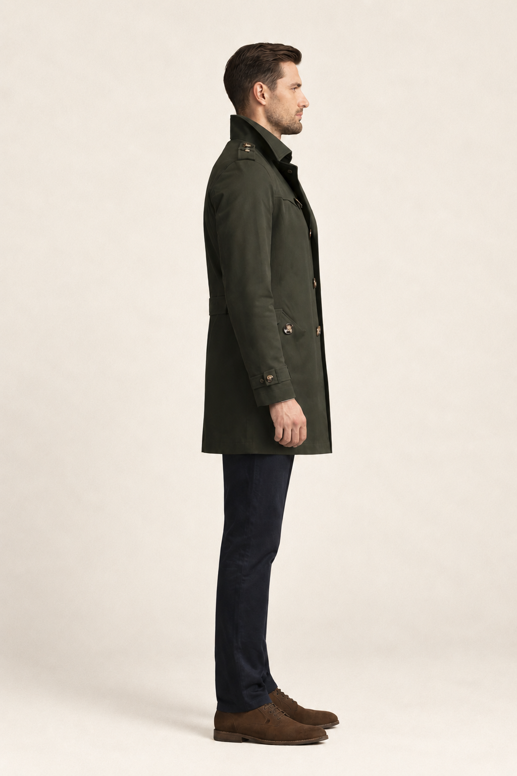 Herr trenchcoat – Lätt bomullstwill – Justerbar passform – Klassisk stil