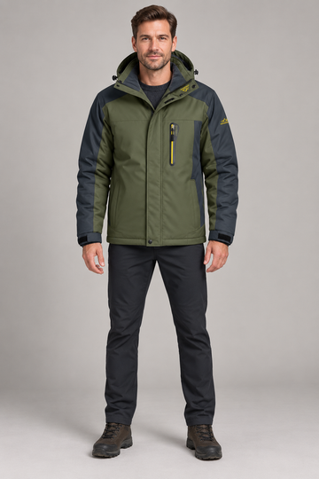 Men's Outdoor Winter Jacket - Water-Repellent Jacket with Soft Fleece Lining - Hood & Zipper Pockets