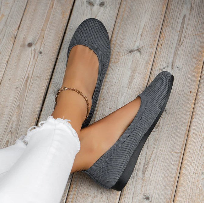 Dam Balerinskor – Stickad Överdel – Slip-on – Vardagssko