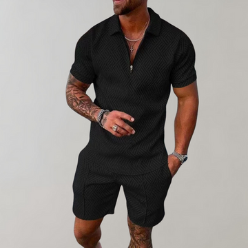 Herrsommerset – 2-delat – Polo med dragkedja och shorts – Slim fit