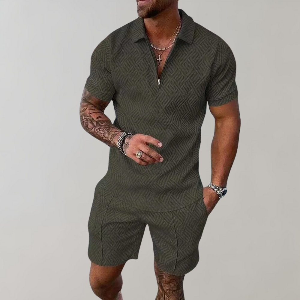 Herrsommerset – 2-delat – Polo med dragkedja och shorts – Slim fit