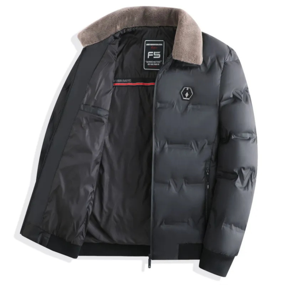 Herr vinterjacka – Fodrad dunjacka – Pälskrage – Regular fit