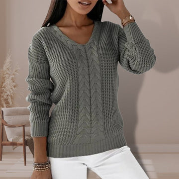 Damtröja – V-ringning – Kabelstickad – Regular fit