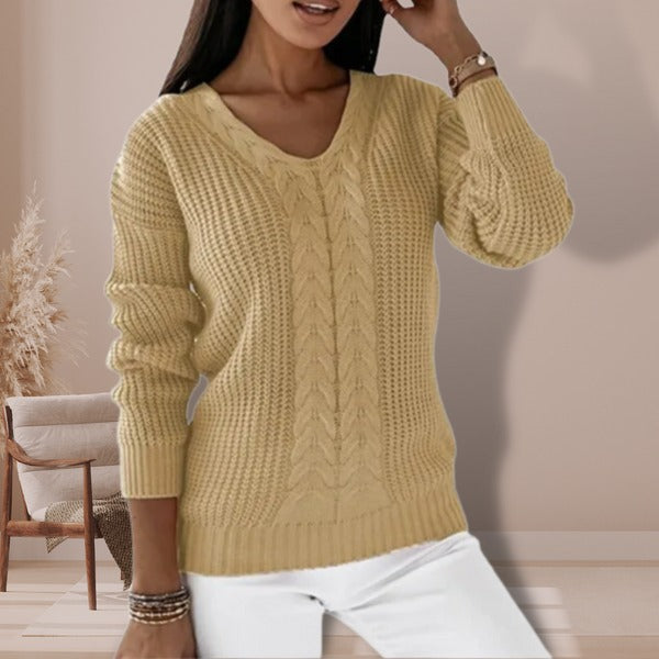 Damtröja – V-ringning – Kabelstickad – Regular fit