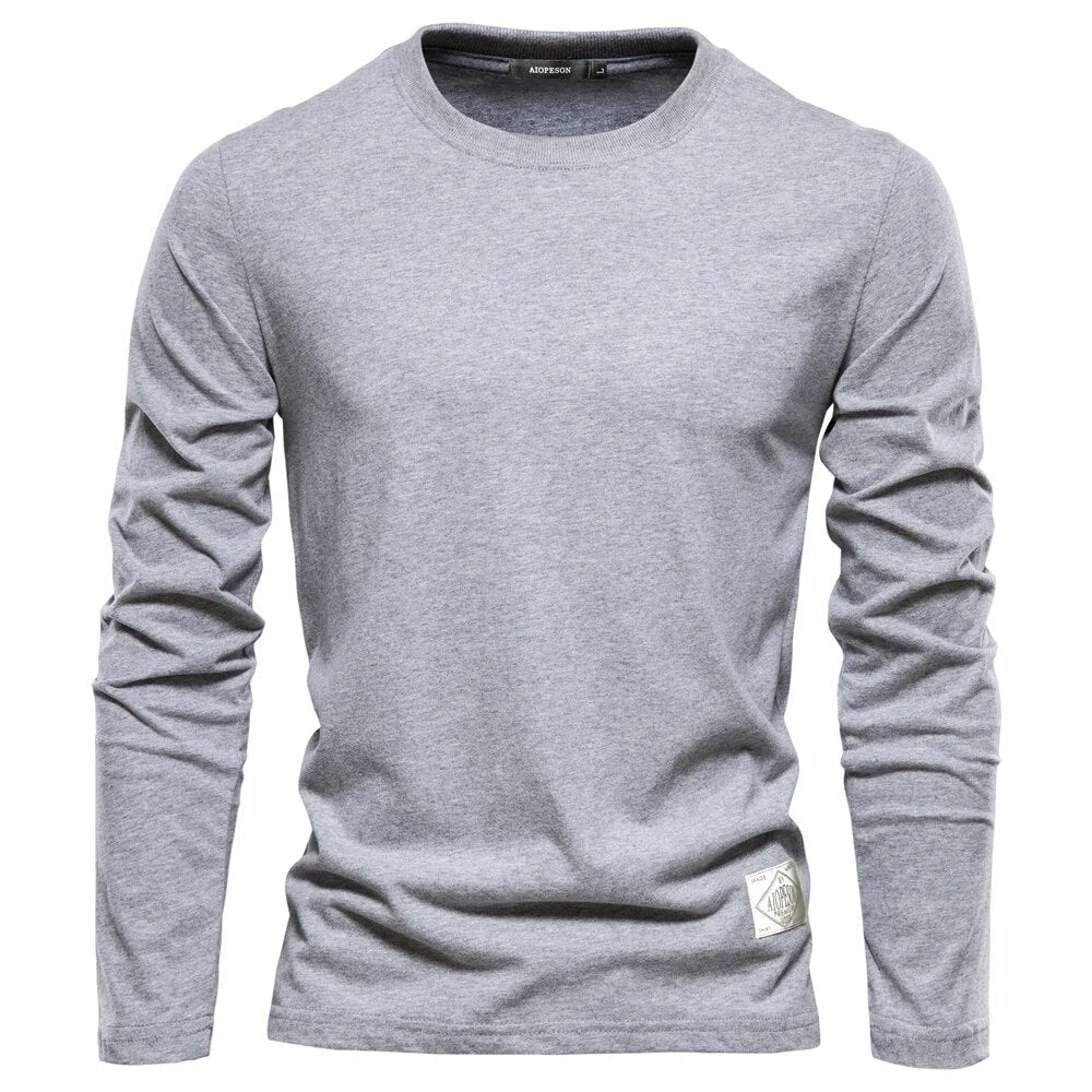 Herr långärmad T-shirt – Mjuk bomull – Rund hals – Regular fit