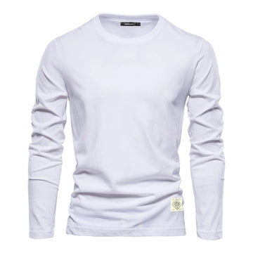 Herr långärmad T-shirt – Mjuk bomull – Rund hals – Regular fit