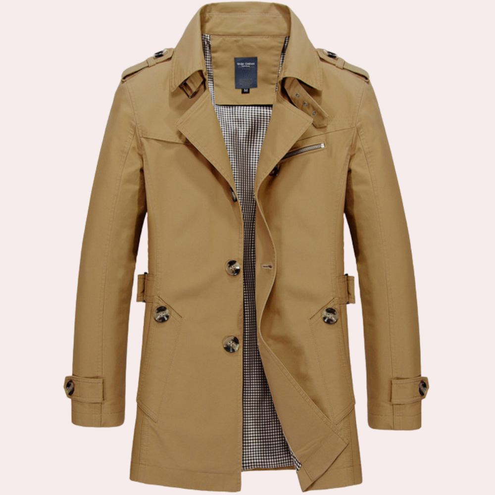 Herrtrenchcoat – Klassisk design – Dubbelknäppt – Regular fit