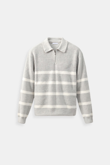 Herr half zip sweater – Randig stickad tröja – Ullblandning – Smart casual