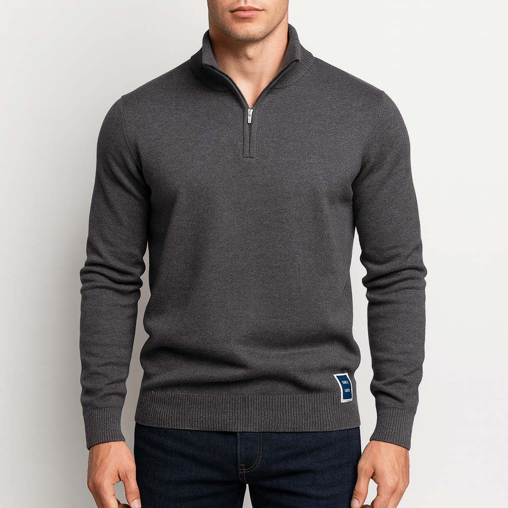 Herr half zip stickad tröja – Slim fit – Hög krage – Smart casual