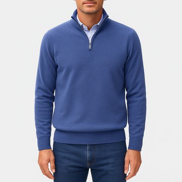 Herr half zip stickad tröja – Slim fit – Lätt pullover – Smart casual