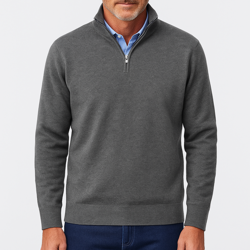 Herr half zip stickad tröja – Slim fit – Lätt pullover – Smart casual