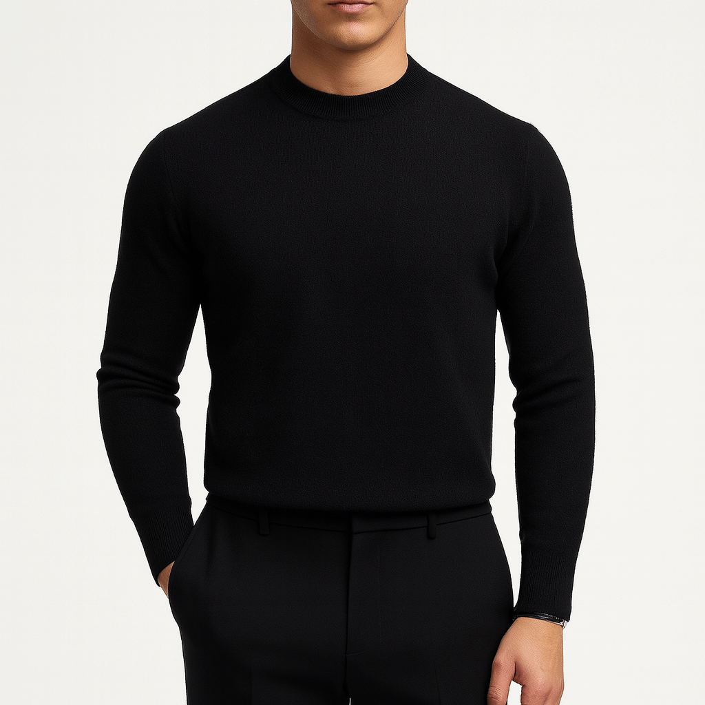 Herr stickad tröja – Slim fit – Rund hals – Lätt pullover