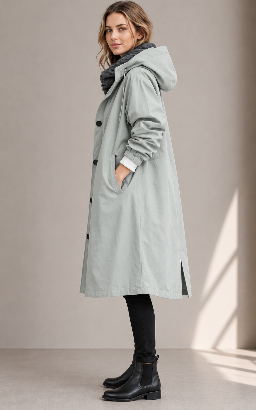 Dam Lång Vindjacka – Vattenavvisande – Oversized – Huva