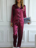 Dam Pyjamasset i Satin – Knappstängning – Långärmad – bild 5