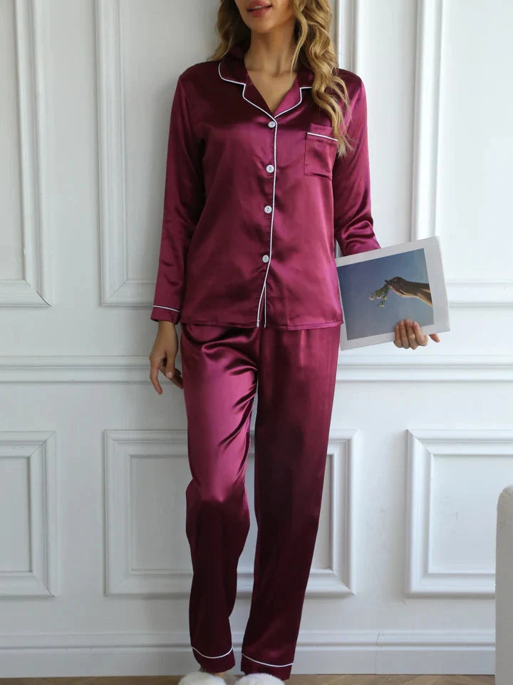 Dam Pyjamasset i Satin – Knappstängning – Långärmad – bild 5