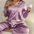 Dam Pyjamasset i Satin – Knappstängning – Långärmad – bild 8