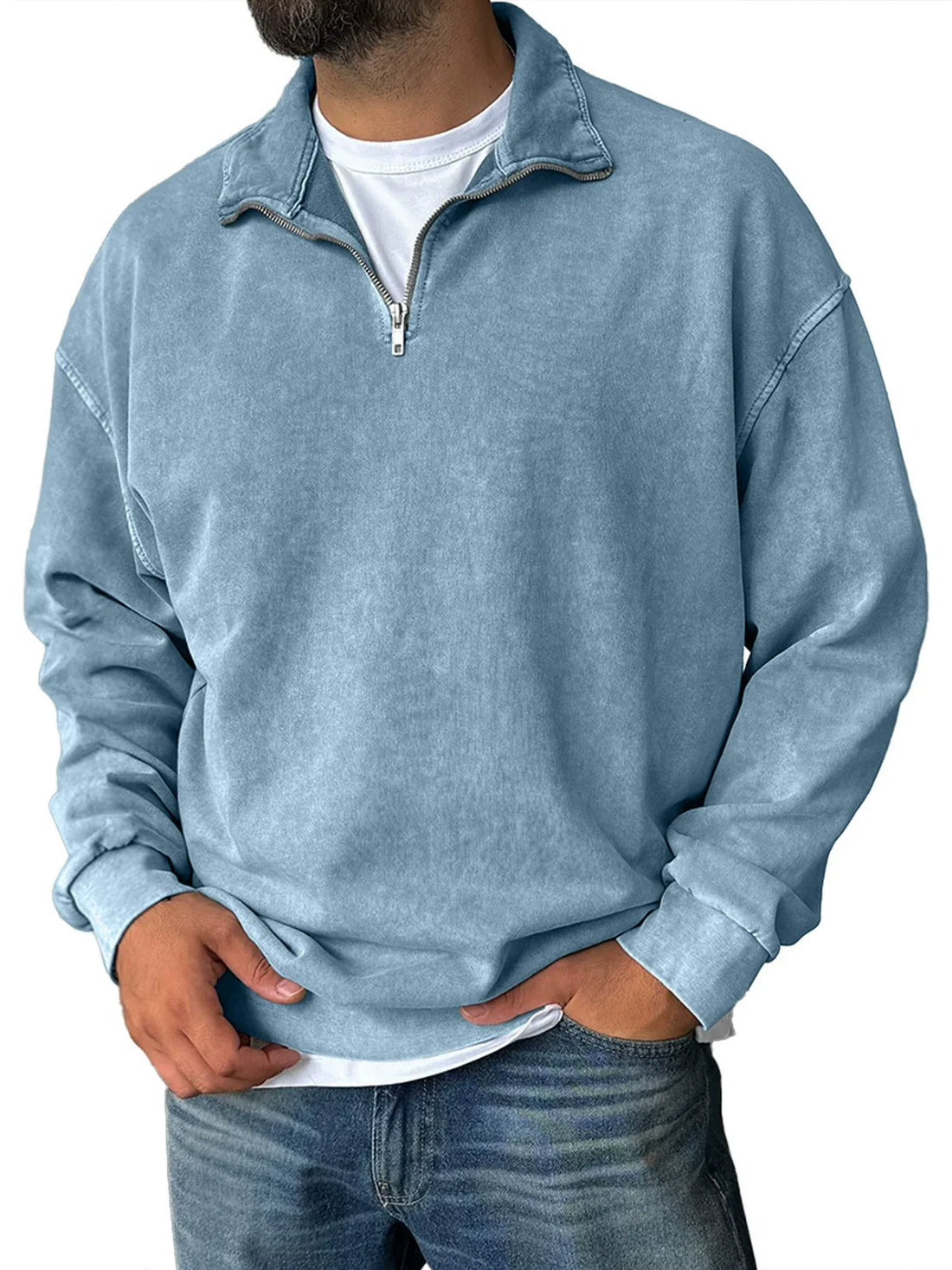Herr sweatshirt – Halv dragkedja – Avslappnad passform – Bomullsblandning