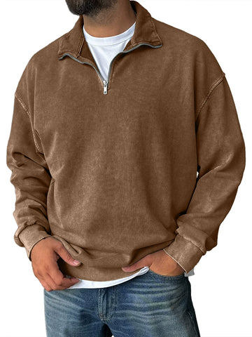Herr sweatshirt – Halv dragkedja – Avslappnad passform – Bomullsblandning