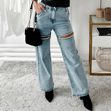 Damjeans – Vida ben – Denimlook – Dekorativa detaljer