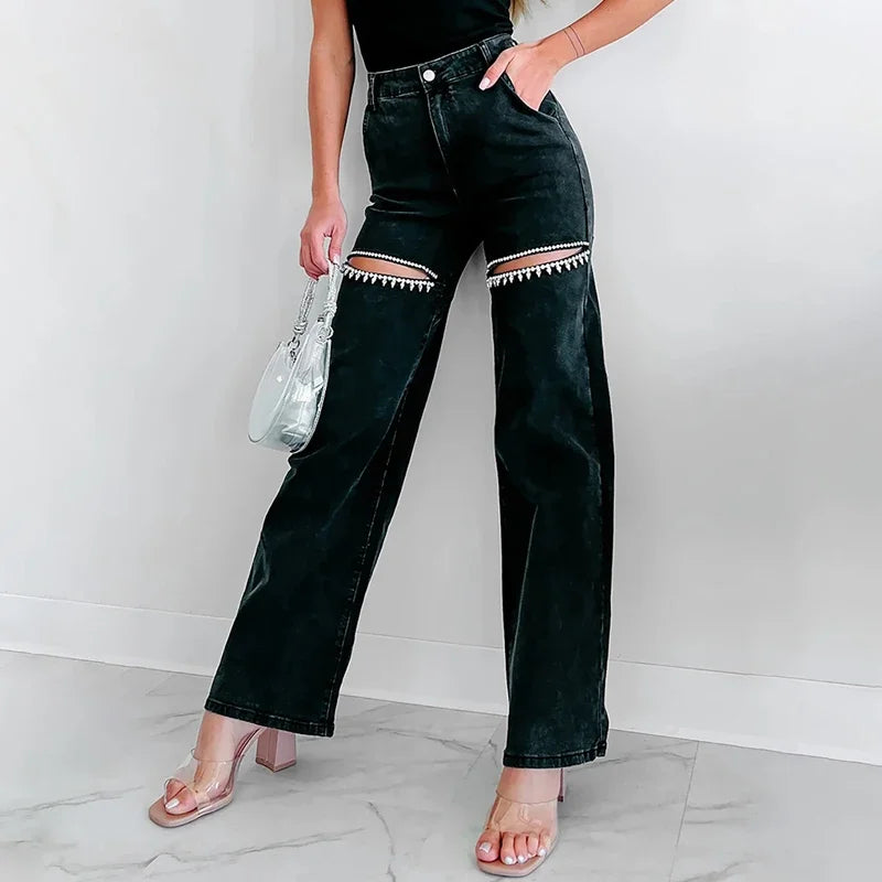 Damjeans – Vida ben – Denimlook – Dekorativa detaljer