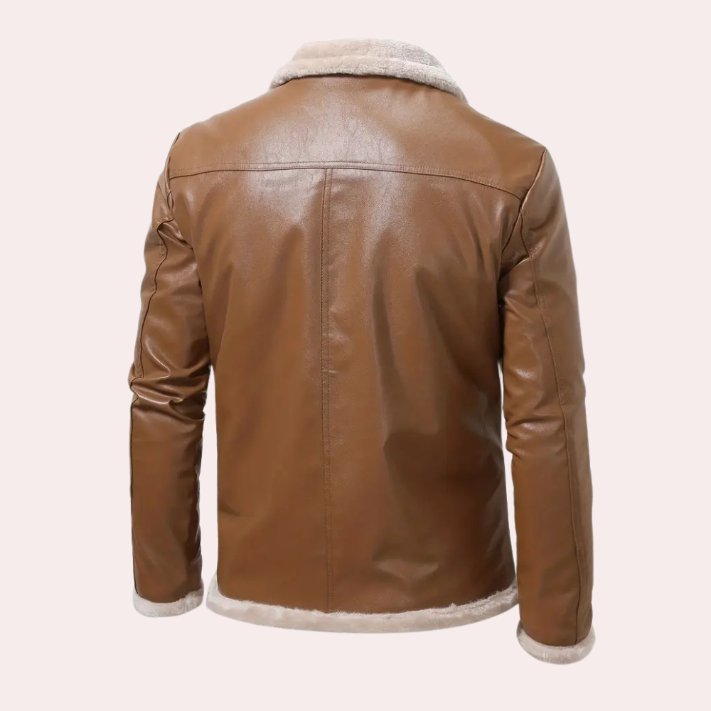 Herrjacka – Fodrad pilotjacka i konstläder – Pälskrage – Regular fit