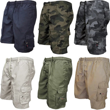 Herr Cargo Shorts – Elastisk Midja – Cargofickor – Sommar