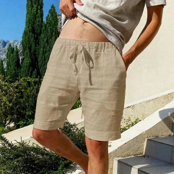 Herr Linneshorts – Elastisk Midja – Snörning – Ledig Passform