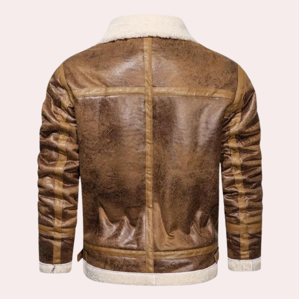 Herr läderjacka – Pilotjacka med pälskrage – Aviator stil – Regular fit