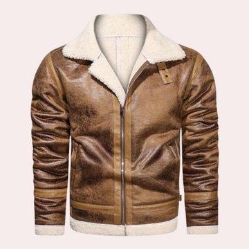 Herr läderjacka – Pilotjacka med pälskrage – Aviator stil – Regular fit
