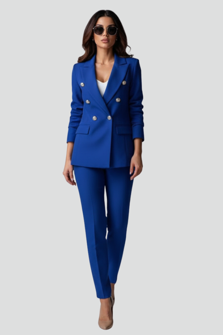 Dam Kostymset – Dubbelknäppt Blazer – Byxor med Pressveck – bild 13