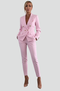 Dam Kostymset – Dubbelknäppt Blazer – Byxor med Pressveck – bild 8