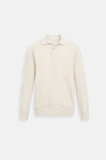 Herr stickad polo – Långärmad pullover – Kabelstickad – Smart casual