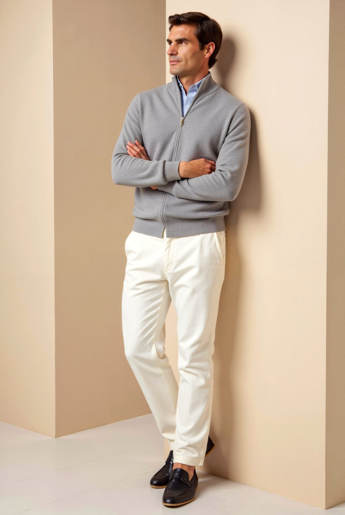 Herrcardigan med dragkedja – Stickad tröja – Slim fit – Hög hals