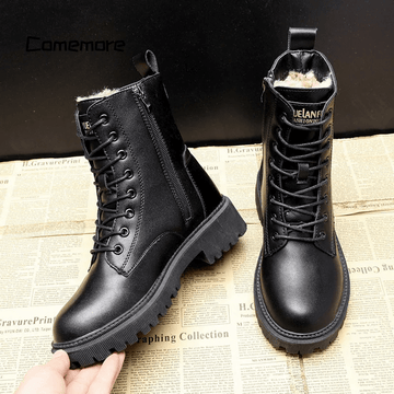 Damstövlar – Skinnlook – Varmt foder – Gummisula