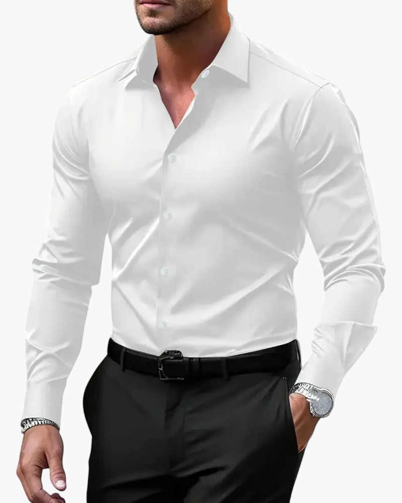 Herr Skjorta Långärmad – Slim Fit – Klassisk Krage – Stilren